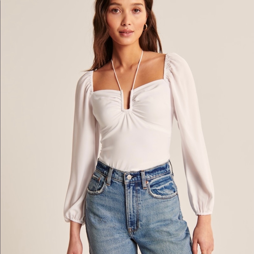 Abercrombie & Fitch NEVER WORN white faux silk crop top